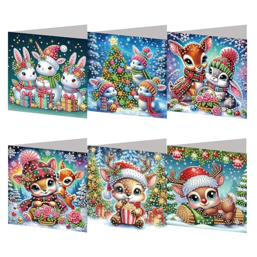 Kreativset DIY Diamantmalerei Grußkarten Weihnachten 6er-Set mit Strasssteinen for Festtage und Anlässe von Generic