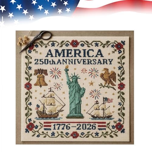 Kreuzstich-Set zum 250. Jahrestag der USA – Leinenimitat, Nadelspitzen-Set, patriotisches Stickmuster für Anfänger, 4. Juli und zweihundertjährige Wanddekoration (Stil C) von Generic