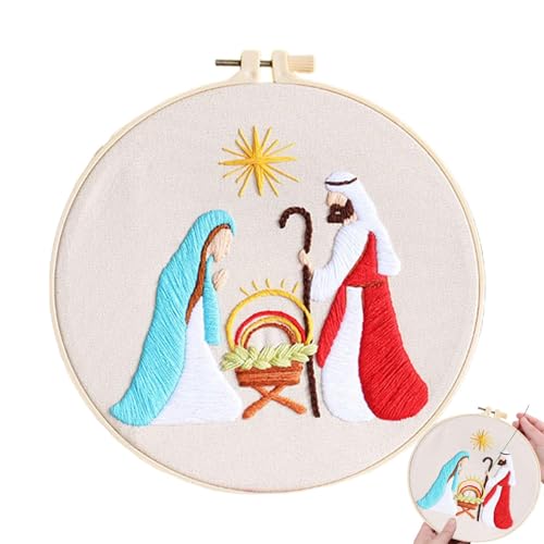 Krippenstickset für Anfänger, Krippenstickset, christliches Stickset für die Dekoration | Stickrahmen-Set für christliche Weihnachtskrippe von Generic
