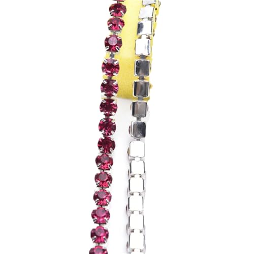 Kristall-Strass-Kette, zum Aufnähen, für Bastelarbeiten, Schmuck, Hochzeit, Rosenrot, Silber, 91 cm von Generic