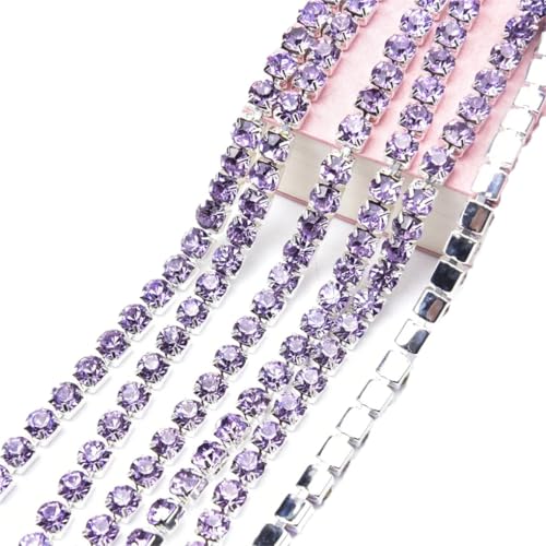 Kristall-Strass-Kette, zum Aufnähen, für Bastelarbeiten, Schmuck, Hochzeit, Violett, Silber, 4,5 m von Generic