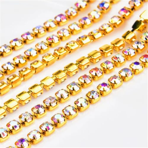 Kristall-Strass-Kette, zum Aufnähen, für Bastelarbeiten, Schmuck, Hochzeit, goldfarben, 4,5 m von Generic