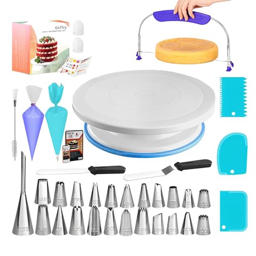 Kuchendekorationsset, Set zum Dekorieren von Torten für Anfänger | Set mit Spritzbeuteln und Spitzen für Plattenspieler mit 64 Teilen, Backzubehör zum Vereisen, Backzubehör, Zuckergussspitzen, Beutel Kuchendekorationsset, Set zum Dekorieren von Torten für Anfänger | Set mit Spritzbeuteln und Spitzen für Plattenspieler mit 64 Teilen, Backzubehör zum Vereisen, Backzubehör, Zuckergussspitzen, Beutel von Generic
