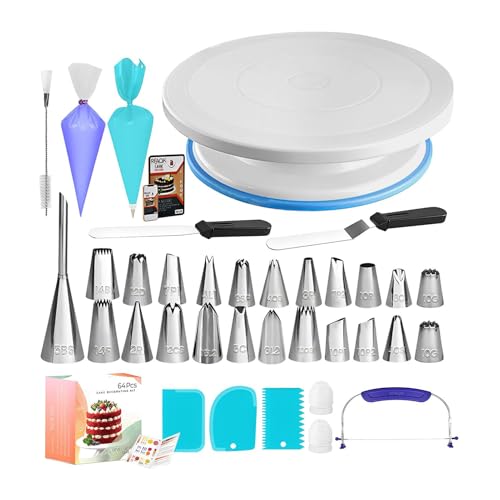 Kuchendekorationsset für Anfänger – komplettes Set zum Dekorieren von Kuchen, Rohr-Set zum Dekorieren von Kuchen, professionelles Set zum Dekorieren von Kuchen, 64-teiliges Backset mit Plattenspieler Kuchendekorationsset für Anfänger – komplettes Set zum Dekorieren von Kuchen, Rohr-Set zum Dekorieren von Kuchen, professionelles Set zum Dekorieren von Kuchen, 64-teiliges Backset mit Plattenspieler von Generic
