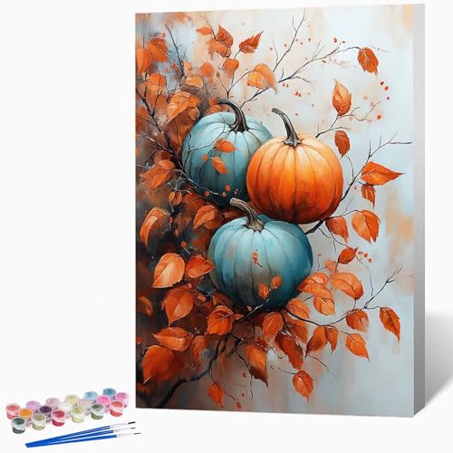 KüRbis Malen Nach Zahlen Erwachsene Herbst Malen Nach Zahlen DIY Set Erwachsene 40x50cm, Kreativ Handgemalt Leinwand Set Mit 3-Pinseln Und Acrylfarbe, Geschenke FüR Frauen (Ohne Rahmen) -LKF0776D2 von Generic