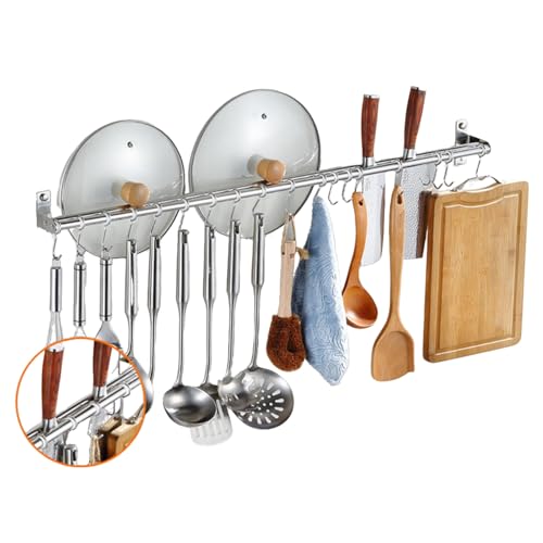 Küchenhelfer Hängeleiste 7 Haken, Befestigen Ohne Bohren – Edelstahl Rostfre – Küchenutensilienhalter for Küchen & Badezimmer Aufbewahrung(100cm 18 ganchos) von Generic