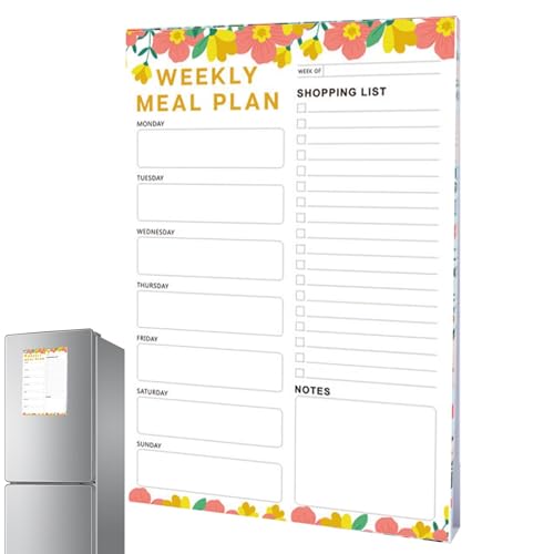 Kühlschrank Einkaufsliste Magnet, Wöchentlicher Speiseplaner, Memoboard Essensplanung Notizblock mit starken Magneten, 60 Abreißblätter, hocheffiziente, wöchentliche Einkaufsliste Planung von Generic