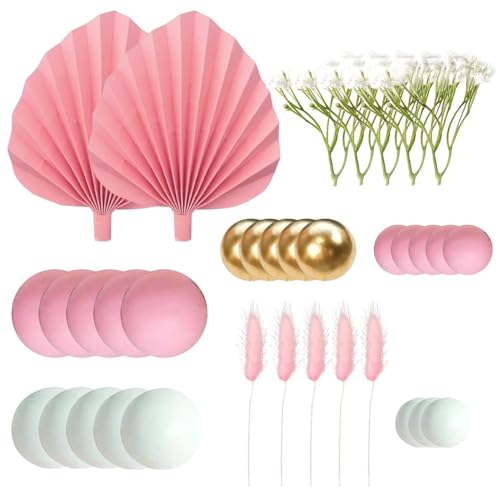 Kugel-Dekorationen, Kugeln zum Dekorieren von Kuchen, Kuchendekoration mit künstlichen Blumen, Zubehör für Boho-Motto-Partys, Dekoration mit goldener Kugel, Weiß und Rosa, Dekoration Paar Kugel-Dekorationen, Kugeln zum Dekorieren von Kuchen, Kuchendekoration mit künstlichen Blumen, Zubehör für Boho-Motto-Partys, Dekoration mit goldener Kugel, Weiß und Rosa, Dekoration Paar von Generic