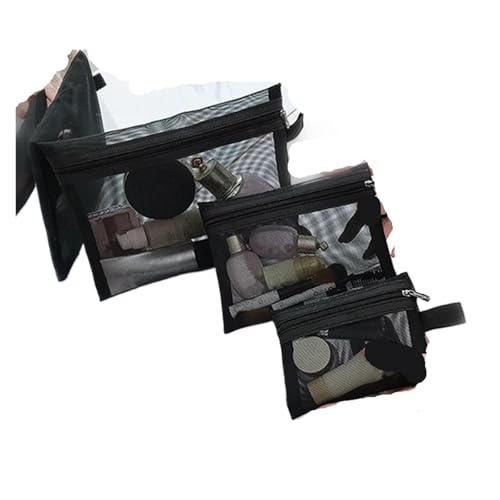Kulturbeutel, 1/3 Stück, Netzstoff, transparent, Kosmetiktaschen, klein, groß, schwarz, Make-up-Tasche, tragbar, Reise-Toiletten-Organizer, Aufbewahrungstasche für Lippenstifte von Generic