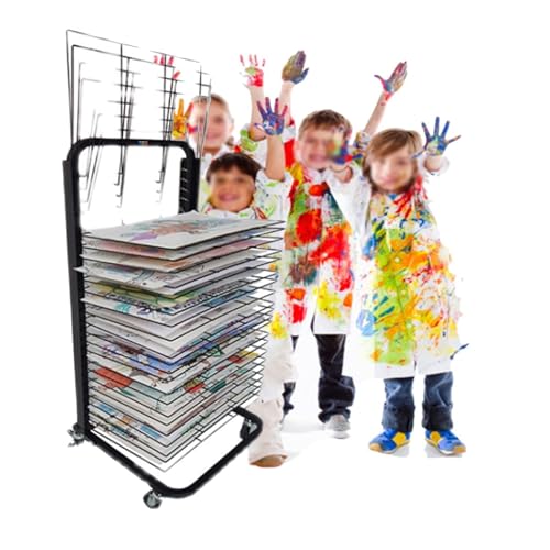 Kunst-Trockengestell mit 20 Ablagen, Schwarze Pulverbeschichtung, mobiles Kunstregal-Lagerregal auf Rädern, ideal für Schulen und Kunstclubs, H78cm von Generic