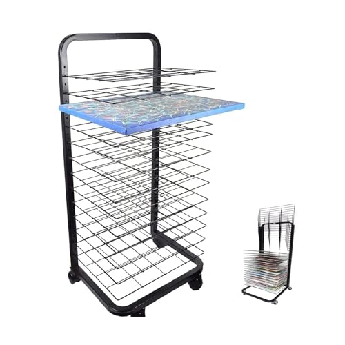 Kunst-Trockengestell mit 20 Ablagen, Schwarze Pulverbeschichtung, mobiles Lagergestell auf Rädern, ideal für Schulen, Kunstclubs und Klassenzimmer, 78 cm hoch von Generic