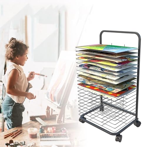Kunst-Trockengestell mit 20 Ablagen, mobiles Lagerregal auf Rädern, perfekt für den Einsatz im Kinderzimmer und Atelier, zur Aufbewahrung von Aquarellen und Kunstwerken, 20 Etagen von Generic