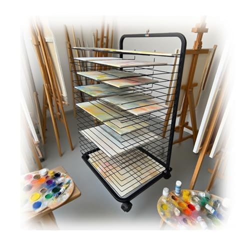 Kunst-Trockengestell mit herausnehmbaren Regalen ，Mobile Trockenstaffelei mit 20/25 Drahtregalen und 4 Rollen,für Kunstatelier, Klassenzimmer, Schulgebrauch(Single-sided 25-layer) von Generic