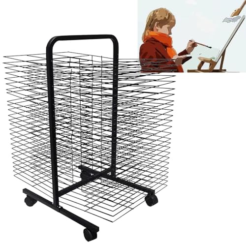 Kunst-Trockenständer, mobiler Kunst-Trockenständer mit 50 Ablagen – doppelseitiges Draht-Trockenregal auf Rädern, faltbares, bodenstehendes Lagerregal für Künstler, platzsparendes Design von Generic