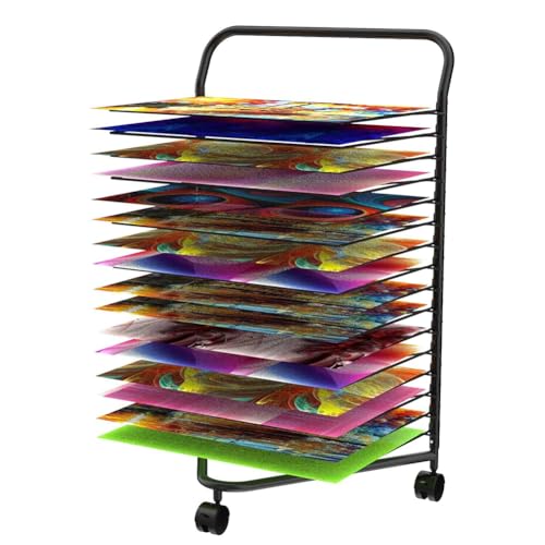 Kunst-Trockenständer für Klassenzimmer und Kunstateliers, mit 16 herausnehmbaren Regalen, rollender Kunst-Aufbewahrungs-Organizer mit Rädern, Kunstaufbewahrung und Gemälde-Trockenständer für Kunst von Generic