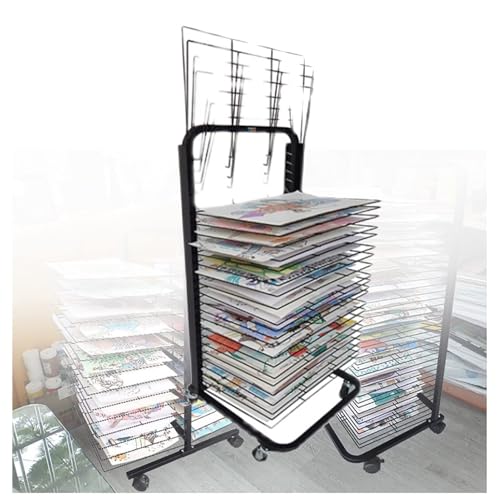 Kunst-Trockenständer mit 20 Ablagen, Schwarze Pulverbeschichtung, mobiles Lagerregal auf Rädern, ideal für Schulen und Kunstclubs, platzsparendes Design, 78 cm hoch von Generic