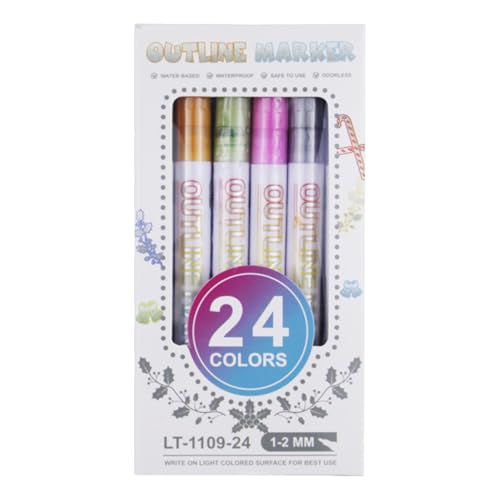 Kunstmarker - Konturenstifte, Metallische Tintenstifte | Doppel-Linienmuster Marker Set für Kartenherstellung, Scrapbook, Doodle Zeichnen, Handwerk - von Generic