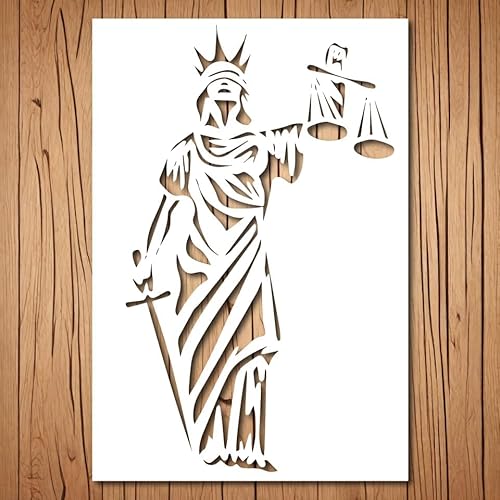 Lady Justice Schablone | Wiederverwendbare Lady Justice Scale Graffiti Street Under Art Lady Schablonen zum Malen auf Holz, Glas, Wand, Stein, Wänden, Leinwand, Glaswaren, Sprühmalerei, Airbrush (7 x von Generic