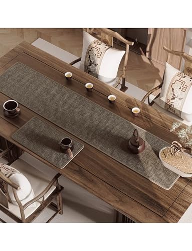 Landhausstil Tischläufer massiv rechteckig Tischläufer aus Kunstlederwäsche für den Alltag, Küche, Esszimmer, Partytisch(Light Brown,30x160cm/11.7x62.4in) von Generic