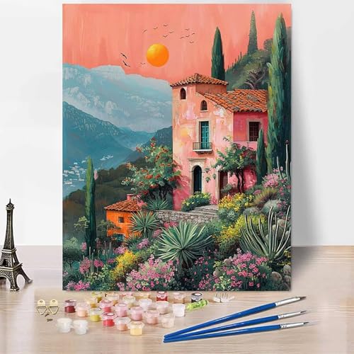 Landschaft Malen Nach Zahlen Erwachsene Anlage Malen Nach Zahlen Kreativ Set Erwachsene 20 x 30 cm, Leinwand Ölgemälde Bastelset mit Pinsel und Farben für Geschenke für Frauen, Ohne Rahmen -XY11E von Generic