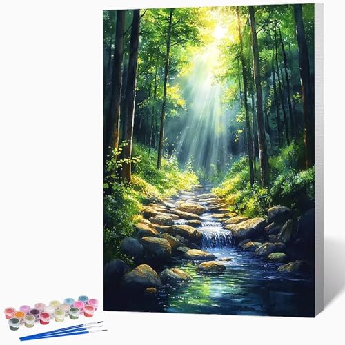 Landschaft Malen Nach Zahlen Erwachsene Bach Malen Nach Zahlen DIY Set Erwachsene 40x50cm, Kreativ Handgemalt Leinwand Set Mit 3-Pinseln Und Acrylfarbe, Geschenke FüR Frauen (Ohne Rahmen) -LKF07581W von Generic