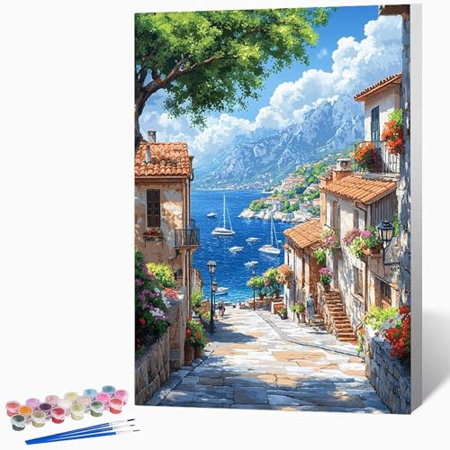 Landschaft Malen Nach Zahlen Erwachsene Haus Malen Nach Zahlen DIY Set Erwachsene 60x80cm, Kreativ Handgemalt Leinwand Set Mit 3-Pinseln Und Acrylfarbe, Geschenke FüR Frauen (Ohne Rahmen) -LKF0734WY von Generic