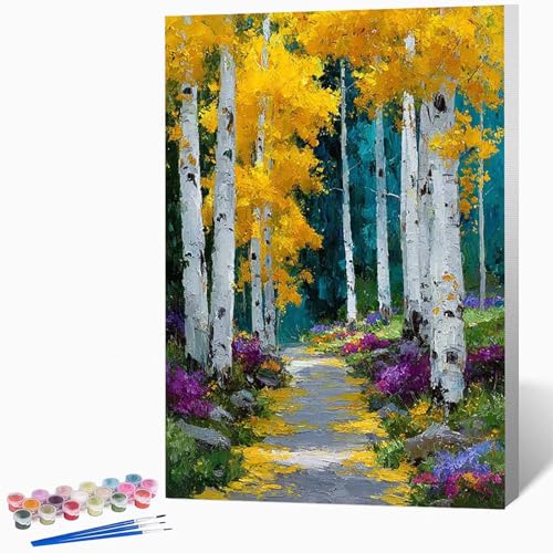 Landschaft Malen Nach Zahlen Erwachsene Herbst Malen Nach Zahlen DIY Set Erwachsene 40x60cm, Kreativ Handgemalt Leinwand Set Mit 3-Pinseln Und Acrylfarbe, Geschenke FüR Frauen (Ohne Rahmen) -LKF072396 von Generic