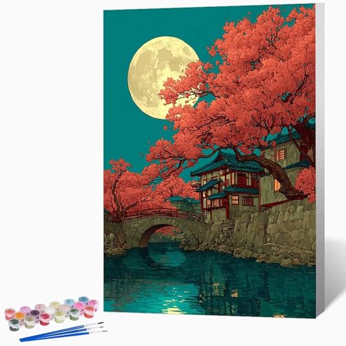 Landschaft Malen Nach Zahlen Erwachsene Japan Malen Nach Zahlen DIY Set Erwachsene 100x135cm, Kreativ Handgemalt Leinwand Set Mit 3-Pinseln Und Acrylfarbe, Geschenke, Deko (Ohne Rahmen) -LKF07819D von Generic