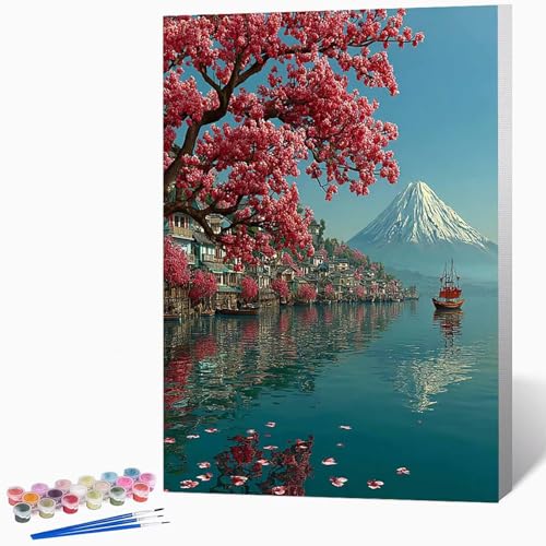 Landschaft Malen Nach Zahlen Erwachsene Japan Malen Nach Zahlen DIY Set Erwachsene 20x30cm, Kreativ Handgemalt Leinwand Set Mit 3-Pinseln Und Acrylfarbe, Geschenke FüR Frauen (Ohne Rahmen) -LKF076535 von Generic