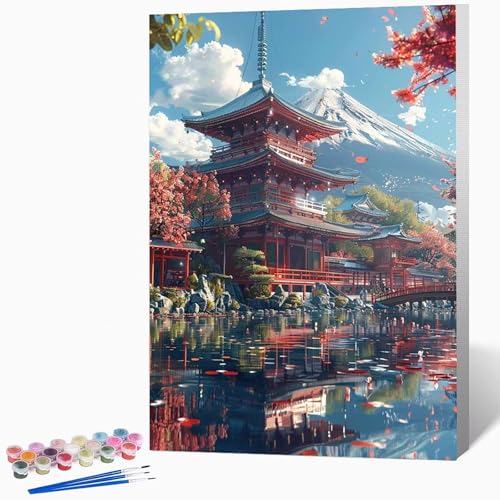 Landschaft Malen Nach Zahlen Erwachsene Japan Malen Nach Zahlen DIY Set Erwachsene 50×65cm, Kreativ Handgemalt Leinwand Set Mit 3-Pinseln Und Acrylfarbe, Geschenke FüR Frauen (Ohne Rahmen) -LKF0796C7 von Generic