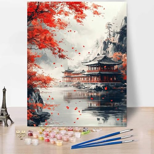 Landschaft Malen Nach Zahlen Erwachsene Japan Malen Nach Zahlen Kreativ Set Erwachsene 40×50cm, Leinwand Ölgemälde Bastelset mit Pinsel und Farben für Deko, Geschenke für Frauen, Ohne Rahmen -XY41 von Generic