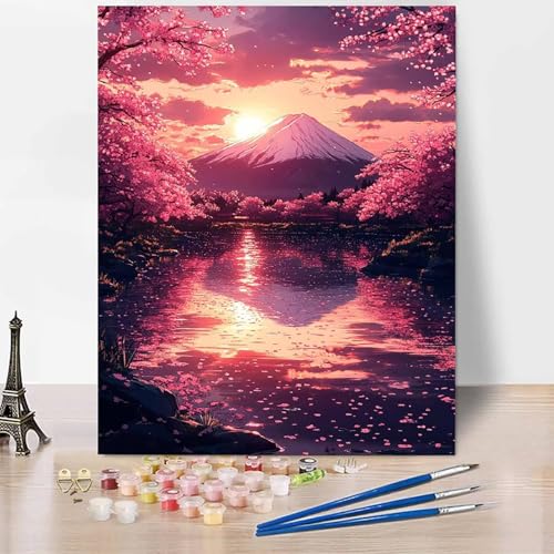 Landschaft Malen Nach Zahlen Erwachsene Japan Malen Nach Zahlen Kreativ Set Erwachsene 50×65cm, Leinwand Ölgemälde Bastelset mit Pinsel und Farben für Deko, Geschenke für Frauen, Ohne Rahmen -XY157 von Generic