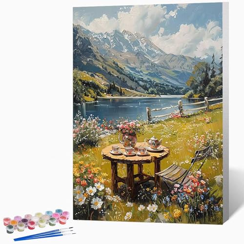 Landschaft Malen Nach Zahlen Erwachsene Landschaft Malen Nach Zahlen DIY Set Erwachsene 60 x 80 cm, Kreativ Handgemalt Leinwand Set Mit 3-Pinseln Und Acrylfarbe, Geschenke (Ohne Rahmen) -LKF0752VG von Generic