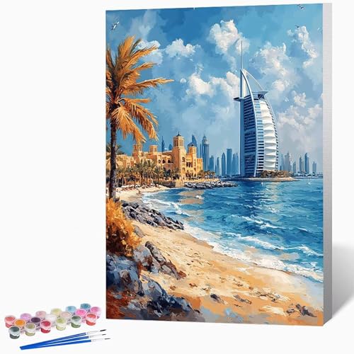 Landschaft Malen Nach Zahlen Erwachsene Strand Malen Nach Zahlen DIY Set Erwachsene 40×50cm, Kreativ Handgemalt Leinwand Set Mit 3-Pinseln Und Acrylfarbe, Geschenke FüR Frauen (Ohne Rahmen) -LKF0722N8 von Generic