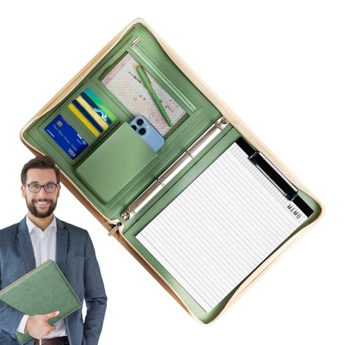 Leder Padfolio - A4 Dokumentenmappe, Business- -Hülle, professionelles Schreibbinder | Zip Organizer mit Kartenfächern für Bürokonferenzen Vorstellungsgespräche und tägliche Arbeit von Generic