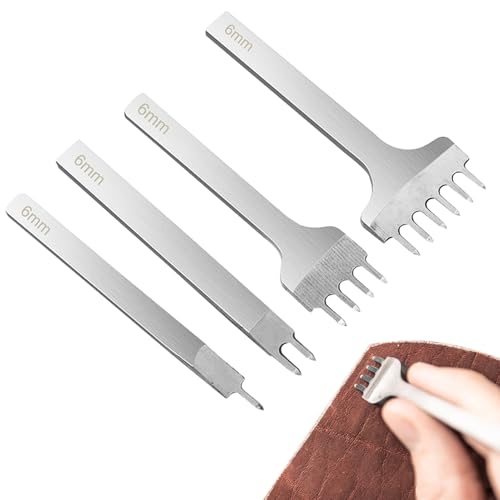 Leder Zinkenlochstanzer | 4X Zinken Leder Gravur Lochstanzen | Stanzwerkzeug Lederwerkzeug-Zubehör für Bastler Frauen Männer Anfänger von Generic