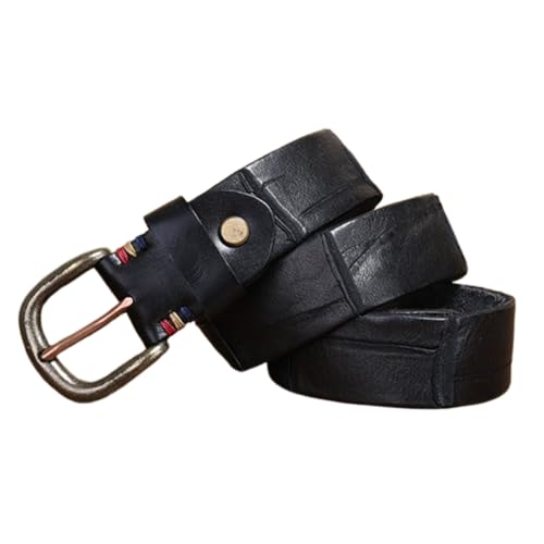 Ledergürtel, Vintage-Rindsledergürtel für Herren und Damen, Antik-Lederband mit massiver Antik-Messingschnalle für lässige Jeanshosen (100 cm/39 Schwarz) von Generic