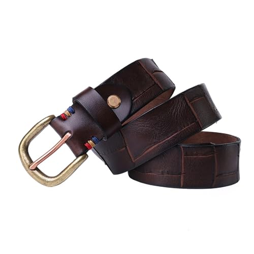Ledergürtel, Vintage-Rindsledergürtel für Herren und Damen, Antik-Lederband mit massiver Antik-Messingschnalle für lässige Jeanshosen (105 cm/41 Kaffee) von Generic