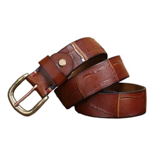 Ledergürtel, Vintage-Rindsledergürtel für Herren und Damen, Antik-Lederband mit massiver Antik-Messingschnalle für lässige Jeanshosen (130 cm/51 Braun) von Generic