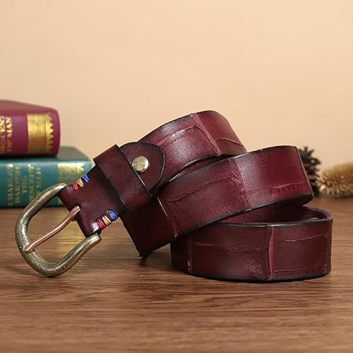 Ledergürtel, Vintage-Rindsledergürtel für Herren und Damen, Antik-Lederband mit massiver Schnalle aus antikem Messing für lässige Jeanshosen (130 cm/51 Rotbraun) von Generic
