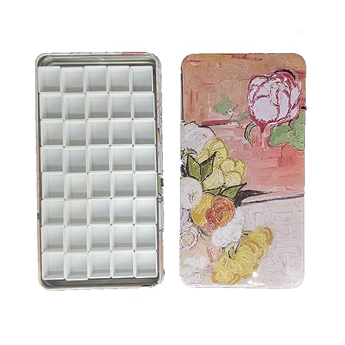 Leere Aquarell-Dose-Palette aus Metall, leerer Farbkasten mit Kunststoffpfannen mit Magnetstreifen auf der Unterseite (Champs Rose mit 40 halben Pfannen) von Generic