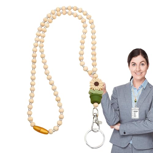 Lehrer-Schlüsselband mit Ausweishalter, Holzperlen-Lanyards für Damen | Holzschnüre aus Blumen und Perlen | Entzückende abnehmbare Schnur für Boho-Ausweise für Mitarbeiter und Stu Lehrer-Schlüsselband mit Ausweishalter, Holzperlen-Lanyards für Damen | Holzschnüre aus Blumen und Perlen | Entzückende abnehmbare Schnur für Boho-Ausweise für Mitarbeiter und Stu von Generic
