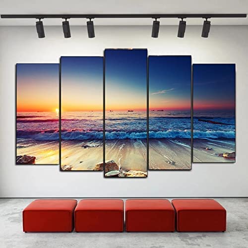 Leinwand Wandkunst, 5 Stück Meerblick Bei Sonnenuntergang Mit Rahmen 150 X 100 Cm Malerei Hd Poster Ölgemälde Kunst Auf Leinwand Wandbilder For Wohnzimmer Esszimmer Hauptdekoration Leinwand Gemälde Leinwand Wandkunst, 5 Stück Meerblick Bei Sonnenuntergang Mit Rahmen 150 X 100 Cm Malerei Hd Poster Ölgemälde Kunst Auf Leinwand Wandbilder For Wohnzimmer Esszimmer Hauptdekoration Leinwand Gemälde von Generic