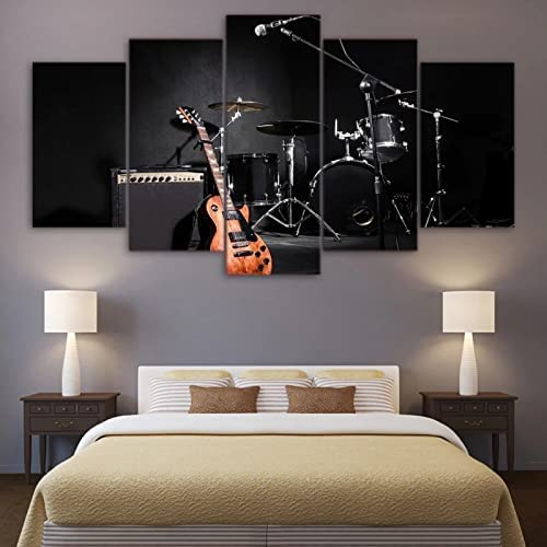 Leinwandbilder Wohnkultur Wandkunst 5 Stück E-Gitarren-Mikrofon Gemälde Hd-Drucke Poster Für Wohnzimmer, Schlafzimmer, Esszimmer, Büro, Kinderzimmer, Wandbild Mit Rahmen 150 X 100 Cm von Generic