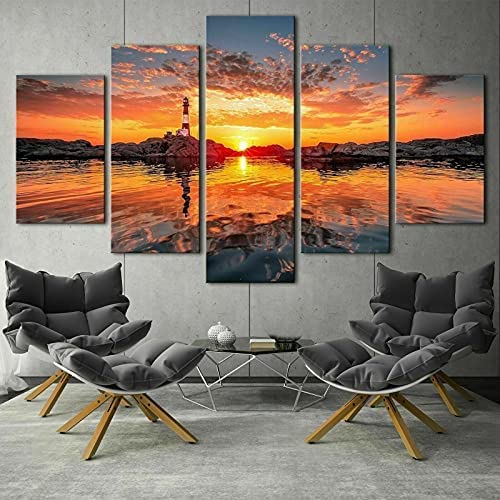 Leinwandmalerei Sonnenuntergang Leuchtturm Meerblick 5 Stück Wandkunst Malerei Modulare Tapeten Posterdruck Für Wohnzimmer Schlafzimmer Esszimmer Büro Kinderzimmer Wandbild Wohnkultur Xxl/200 X 100 C Leinwandmalerei Sonnenuntergang Leuchtturm Meerblick 5 Stück Wandkunst Malerei Modulare Tapeten Posterdruck Für Wohnzimmer Schlafzimmer Esszimmer Büro Kinderzimmer Wandbild Wohnkultur Xxl/200 X 100 C von Generic