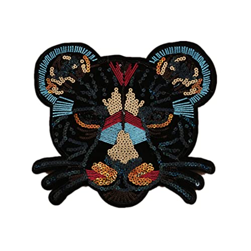Leoparden-Aufnäher mit Pailletten, zum Aufnähen, Tier, handgefertigt, bestickt, Flanell-Applikation, Patches für DIY-Kleidung, T-Shirt, Jeans, Sweatshirt, Kissen, Handtasche, Jeans, Jacken-Design von Generic