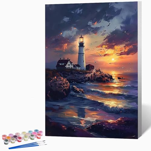 Leuchtturm Malen Nach Zahlen Erwachsene Landschaft Malen Nach Zahlen DIY Set Erwachsene 40x50cm, Kreativ Handgemalt Leinwand Set Mit 3-Pinseln Und Acrylfarbe, Geschenke (Ohne Rahmen) -LKF077698 von Generic