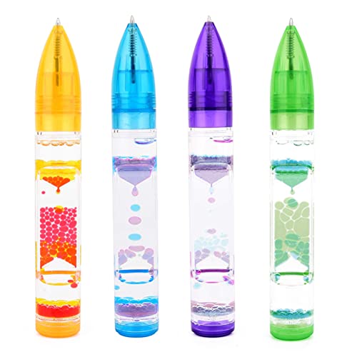 Liquid Motion Bubbler Spielzeug Stifte Kugelschreiber Fidget Toy Flüssigkeitsbewegungsstift Bunte Flüssige Sanduhr Stifte Liquid Timer Pen Sensory Anti-Stress Spielzeug für Kinder Erwachsene (D-4pcs) von Generic