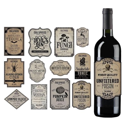 Liquor Bottle Labels Stickers – 12pcs Self-Adhesive Drink Decals | Wine Glass Cup Markers, Decorative Bar Accessories, Housewarming Party Supplies, Creative Wall Art Labels, durble Waterproof Tags von Generic