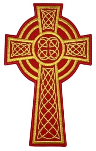 Liturgisches Kreuz, roter Samt-Aufnäher (15,2 cm), zum Aufbügeln oder Aufnähen, katholische Kirche, Gewand, Symbol, christliches, religiöses keltisches Emblem von Generic